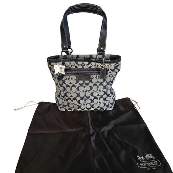 NWT Coach Penelope Signature Lunch Tote Bag Navy Blue with dust bag - Picture 1 of 12